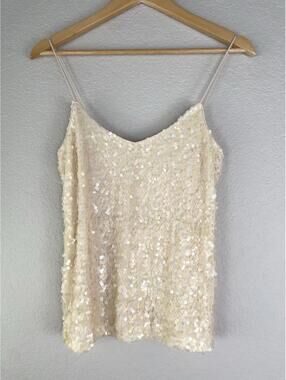 NWT Wayf Women’s Sequin Strappy Feminine Tank Top Ivory Cream Size XS